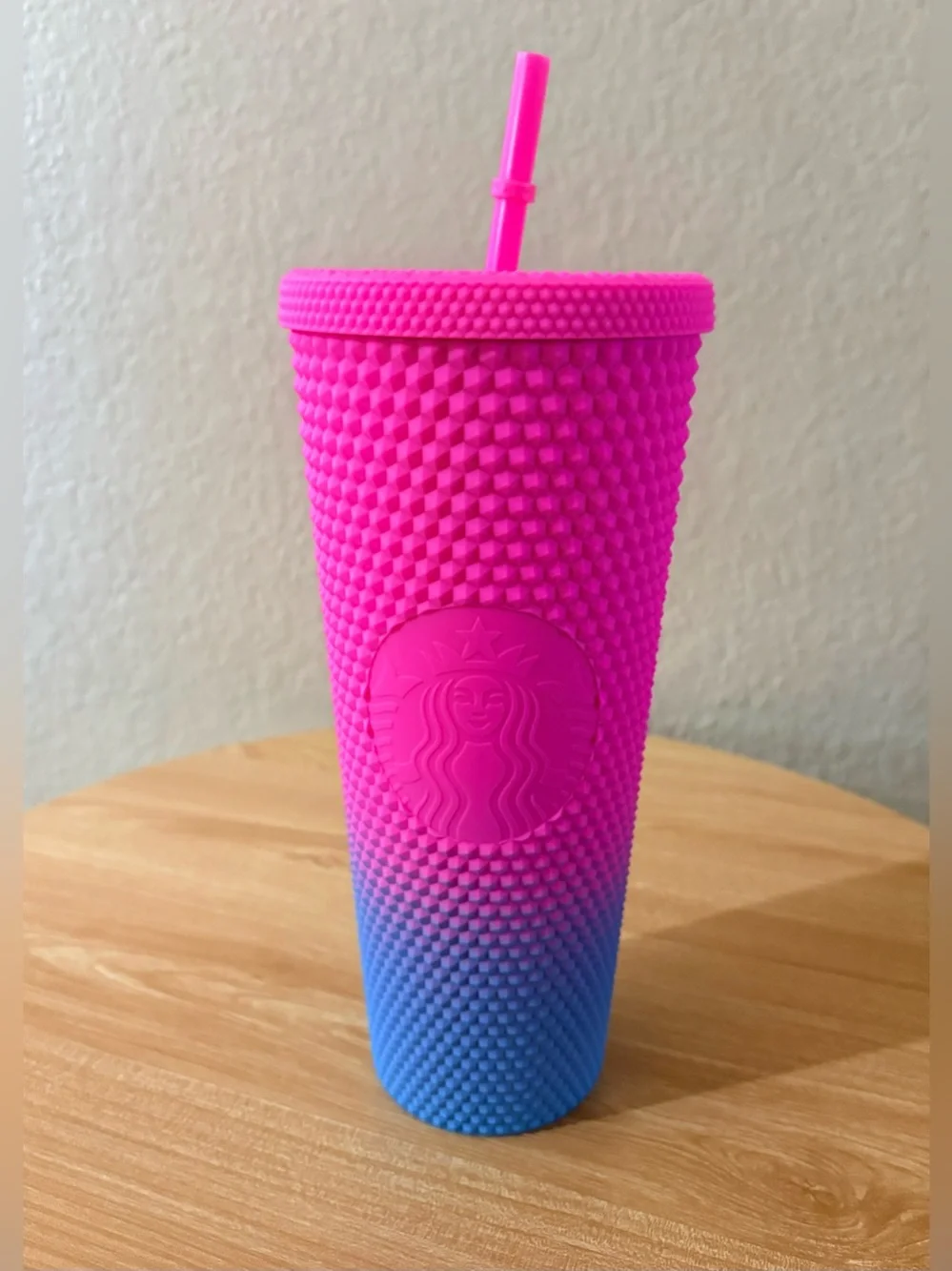 Disney Parks Starbucks Mickey Mouse Neon Pink Blue Ombre Studded Tumbler 2024
